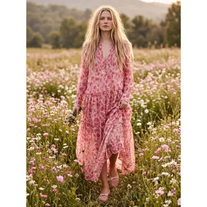 Free People Dainty Ethereal See It Through Maxi Dress Pink Rose Floral Medium thumbnail 2