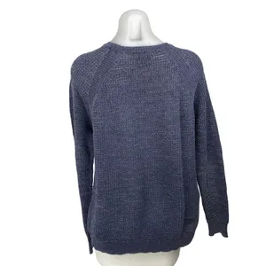 J.Crew Women's Navy Blue Linen Long Sleeve Knit Round Neck Sweater Top Size M thumbnail 4