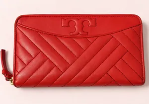 Tory Burch Alexa Poppy Orange Quilted Leather Zip Around Wallet thumbnail 1