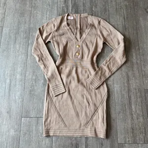 🍒AMTIOUS Elegant Tan Knit Dress thumbnail 2