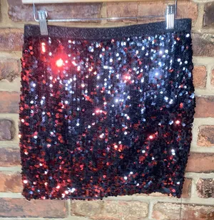 Lydia Black Red Sequined Mini Skirt Women's Size Large thumbnail 1