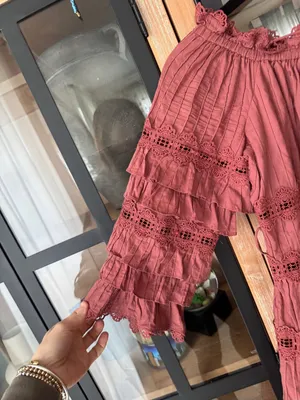 eyelet ruffle Corsair Frill Tier Dress Vintage Rose rust long sleeve thumbnail 5