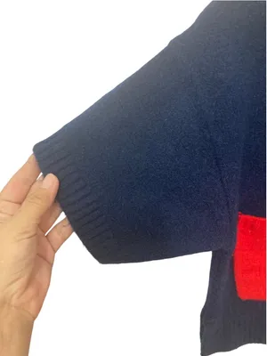 ZARA Navy Blue Cropped Knit Sweater Size S Wool Blend Soft Boxy Pullover thumbnail 9