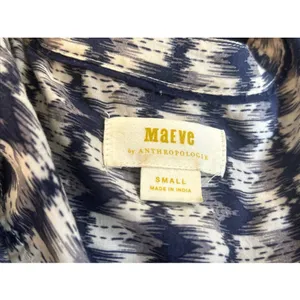 Anthropologie Maeve Ikat Print Sleeveless Tank Blouse Cream Navy Blue Sz S Boho thumbnail 4