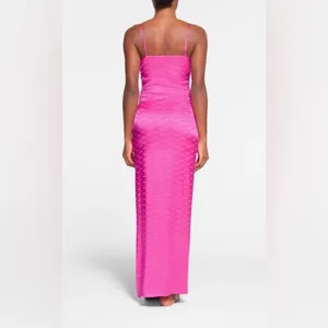 NWOT‎ SKIMS Woven Jacquard Lace Long Slip Dress in Hot Pink SizeS thumbnail 2