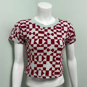 Free People FP Movement geometric red short sleeve cropped tee size XS thumbnail 1