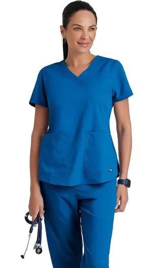 Greys Anatomy by Barco Blue V-Neck Scrub Top Womens Large 2-Pocket RN 50681 thumbnail 1