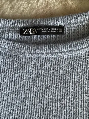 Zara Light Blue Ribbed Cropped Crewneck Sweater Fairy Pastel Layering Knit thumbnail 3