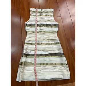 Alice + Olivia Dress Women Cream Gold Silk Tiered Ribbon‎ Mini Size 4 thumbnail 7