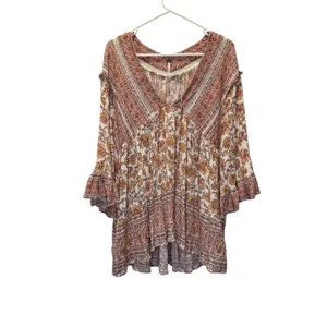 Free People Moonlight Dance Oversize Floral Printed Tunic Top Ivory Combo Boho M thumbnail 3