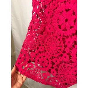 NWT MANGO Crochet Lace Minidress in Fuchsia Hot Pink sz. Medium thumbnail 7