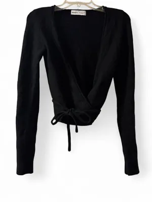 Bershka Black Wrap Tie Front Long Sleeve Cardigan thumbnail 1