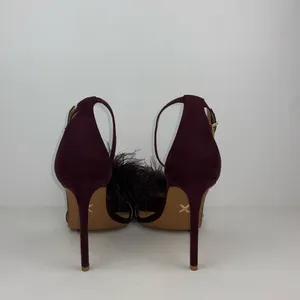 Heel Sandals Stilettos Size 9 Pom Pom by Express Heels Brown Burgundy color thumbnail 6