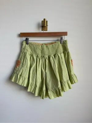 Free People FP One Mexico City Embroidered Ruffle Shorts Green Orange Medium thumbnail 6