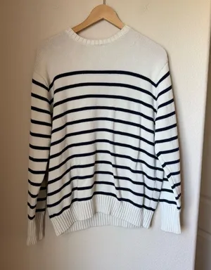 Brandy Melville Cotton Thick Stripe Sweater Navy Blue & White thumbnail 1