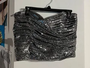 Free People Charcoal Sequin Sleeveless Cropped Tube Top thumbnail 4