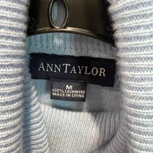 Ann Taylor 100% Cashmere Turtleneck Sweater Light Blue 3/4 Sleeve Womens Medium thumbnail 2