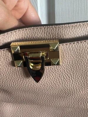 Pebbled Leather Shoulder Bag with Stud Trim in Taupe thumbnail 4