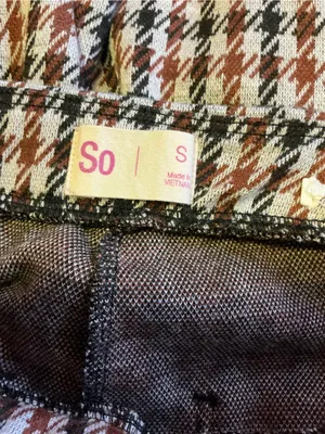 SO Small Houndstooth Flare Pants Brown Cream Stretch High Rise Retro Y2K thumbnail 2