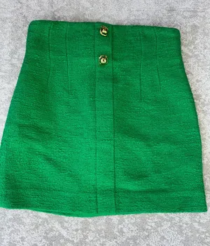Zara Emerald Green High-Waist Mini Skirt with Gold Buttons thumbnail 1