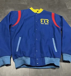 Men's Button Up Reloaded Blue /yellow/red Wool Varsity‎ Jacket Med. B-Q thumbnail 1