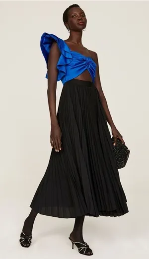 New! AMUR Cleopatra Pleated‎ One Shoulder Dress Black Blue Sz 6 $598 thumbnail 1