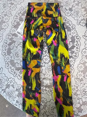 Bright Paint-Brush Print Leggings - Black Multicolor thumbnail 4