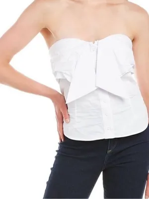 RTA Leia Strapless White cotton Tie-Front button up Bustier Top blouse, size S thumbnail 5