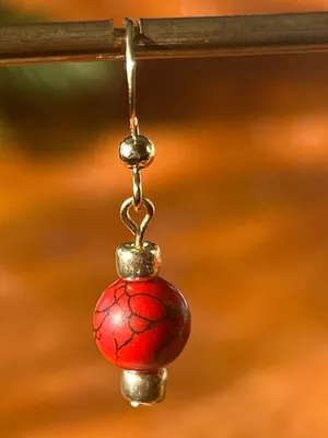Handmade Gold-Tone Red Bead Dangle Earrings thumbnail 3