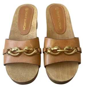 Tory Burch Jessa Leather Wood Sandals Size 8‎ thumbnail 1