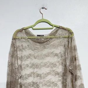 The Limited Beige Lace Sheer Long Sleeve Boatneck Top Sz XL thumbnail 7