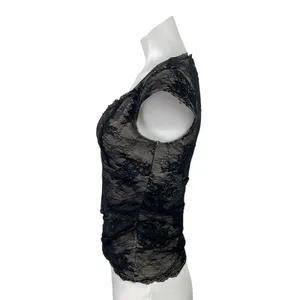 Abercrombie & Fitch Womens Black Floral Lace Cap Sleeve Sheer Crop Blouse Top S thumbnail 2