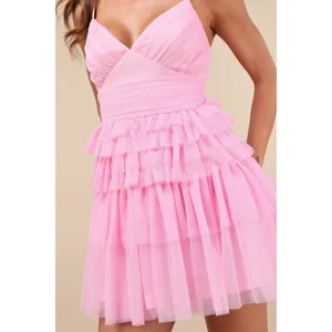 NWT Lulus Special Poise Pink Tulle Pleated Sleeveless Tiered Mini Dress Barbie M thumbnail 7