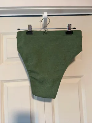 Olive Green Textured High-Waisted Bikini Bottoms - Size 1XL thumbnail 4