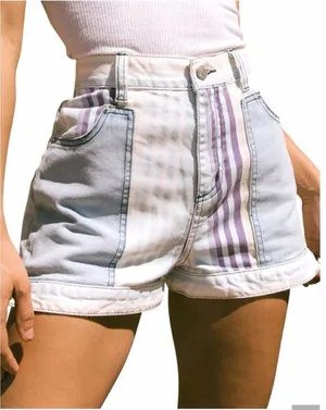 Urban Outfitters BDG Striped Patchwork High Rise Mom Shorts Size 32 Nebraska thumbnail 1