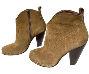 Frye Madeleine Suede Ankle Boots Brown Leather Lined Stacked Heel‎ 8.5 thumbnail 1