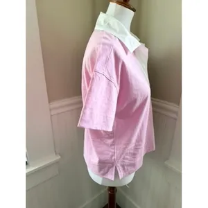 Everlane Organic Cotton Retro Polo Shirt Pink White Small Preppy Summer Fun thumbnail 10