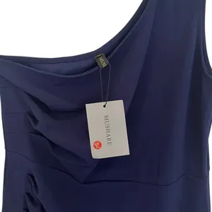 MUSHARE Womens XL One Shoulder Bodycon Mermaid Split Cocktail Dress Navy Blue thumbnail 6