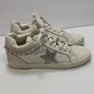 Vintage Cream and Silver Star Sneakers White Size 9 thumbnail 3