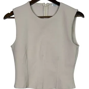 Zara Sleeveless Detailed Lining Fitted Classy Blouse Top Back Zip Up L Beige thumbnail 1