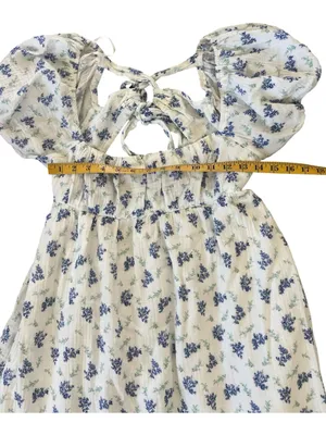 Princess Polly Blue Floral Puff Sleeve Mini Dress Cotton White Tie Back US 8 thumbnail 10