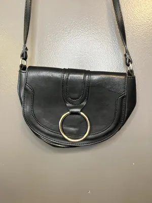 8 by YOOX Crossbody Bag Womens Black Calfskin Leather Ring Flap Made in Italy thumbnail 2