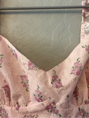 Princess Polly light pink floral eyelet sleeveless ruffle strap sundress size 6 thumbnail 4