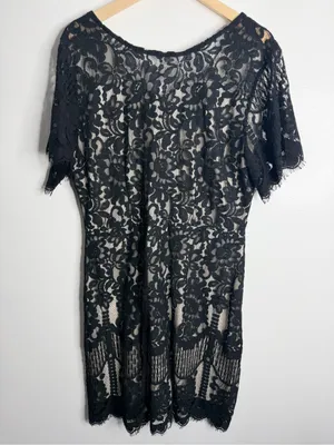 MSLG Elegant Floral‎ Lace Cocktail Dress Wedding Guest V-Back Black 2XL thumbnail 4