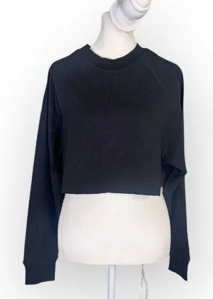 GIGI C Isabella Pullover Top Women's Medium Black Long Sleeve Cropped Textured thumbnail 1