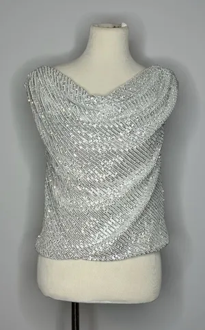 L Love- Silver Scoop Neck Sequin Shirt thumbnail 1