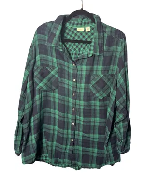 Westbound Woman Shirt 3X Green Plaid Roll Tab Sleeve Cotton Cabin Lumberjack thumbnail 1
