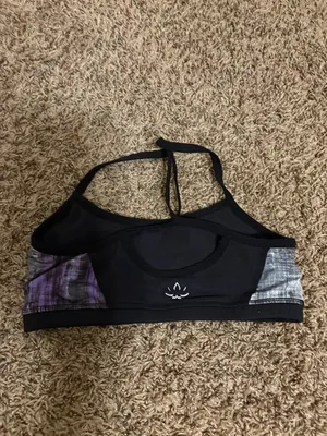 Beyond Yoga Sports Bra Small Black Rainbow Abstract Side Panels No Pads Pullover thumbnail 2