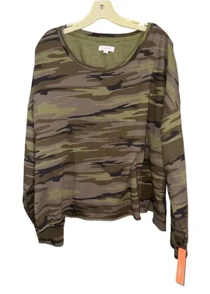 Colsie Womens 2X Camo Long Sleeve‎ Crew Neck Sweatshirt Top Green Brown thumbnail 1