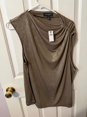 Banana Republic Metallic Taupe Sleeveless Drape Top thumbnail 1